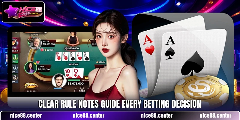 Clear rule notes guide every betting decision