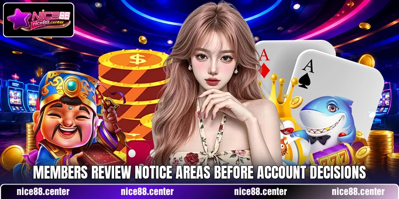 Members review notice areas before account decisions